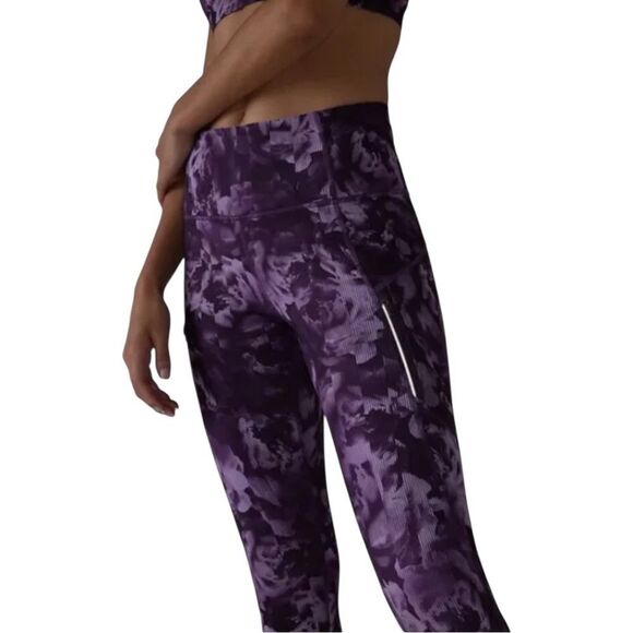Athleta Rainier Tight Legging Spliced Floral Basalt Violet Purple Large NWOT - Picture 5 of 11